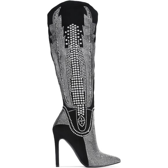 ⚡Women's Black Western Cowgirl Boots Knee High With Stiletto Heels Fashion - Picture 3 of 7